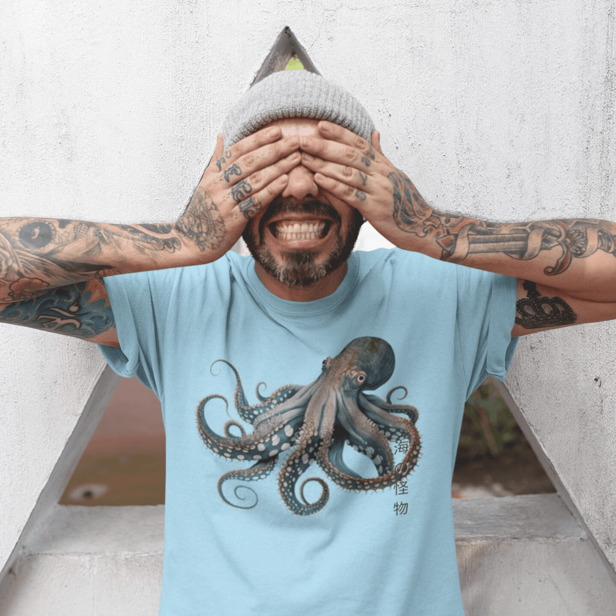 Ocean Blue- Japanese Octopus Tshirt, Japanese Calligraphy T Shirt, Gyotaku, Traditional Art, Japan Anime, Manga, Gold Print, Yoga, Martial Arts, Samurai, Mens Womens Printed Tee, Gift for him, Gift for dad, Japanese art, Japanese Culture apparel, Japanese Graphic Tee  