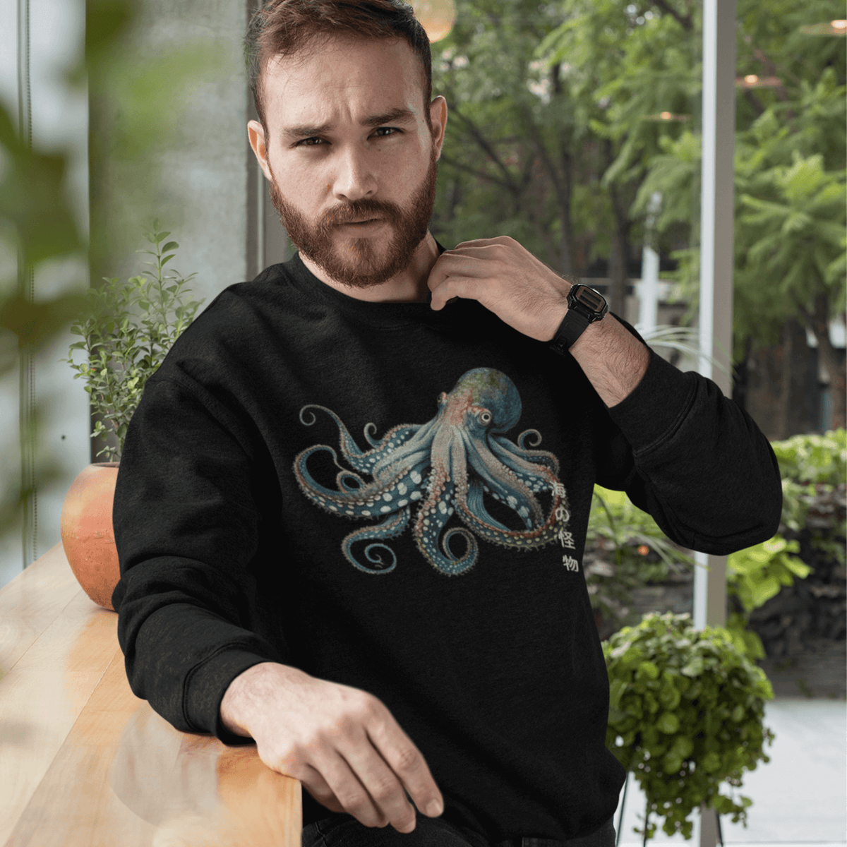 Japanese Octopus Sweatshirt, Japanese Calligraphy Sweatshirt, Gyotaku, Traditional art, Japan anime, Manga, Gold print, Yoga, Martial Arts, Samurai, Mens Printed Tee, Gift for him, Gift for dad, Japanese art, Japanese Culture apparel, Japanese Graphic Tee