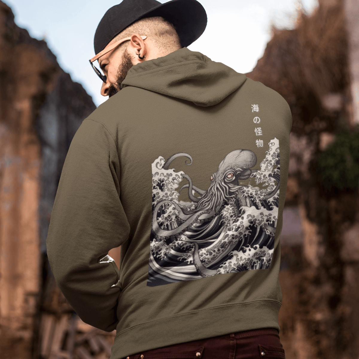 Army- Japanese Octopus Hoodie, Cotton Hoodie, Japanese Octopus, Tokio Japan, Hoodie, Japanese Graphic Tee, Japanese Culture apparel, Japanese Hoodie, kawaii, Samurai Shirt, Japanese Art, Japanese Art Hoodie, Gift for dad, Gift for him, Japanese Calligraphy, Japanese Graphic Tee, ryohei fuke, david finch, oriental, wimmelbilder, kurzgesagt, shodo, manga style, carl eugen keel, maritime scenes,  otto müller