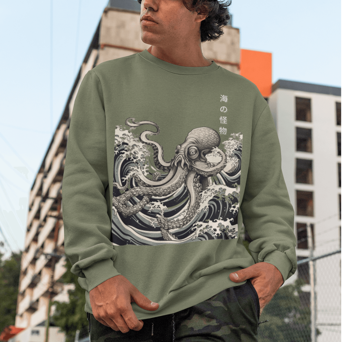 Military green- Japanese Octopus Sweatshirt, Japanese Calligraphy Sweatshirt, Gyotaku, Traditional art, Japan anime, Manga, Gold print, Yoga, Martial Arts, Samurai, Mens Printed Tee, Gift for him, Gift for dad, Japanese art, Japanese Culture apparel, Japanese Graphic Tee, Japanese Graphic Tee, ryohei fuke, david finch, oriental, wimmelbilder, kurzgesagt, shodo, manga style, carl eugen keel, maritime scenes, otto müller