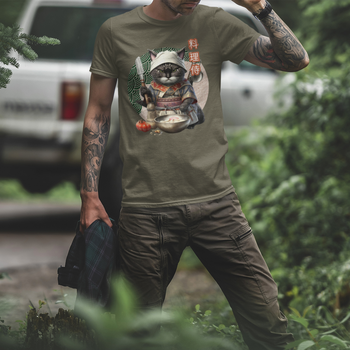 Tokio Japan, Samurai cat tee, Samurai Cat, Tattoo Style Shirt, Samurai, Ninja, Samurai Kitten, Ninja cat tshirt, Ninja Cat, kawaii, Japanese Kawaii, Ninja Cat T-Shirt,  Japanese Calligraphy, gift for him, gift for her, gift for cat lover, Cat Lover T-Shirt