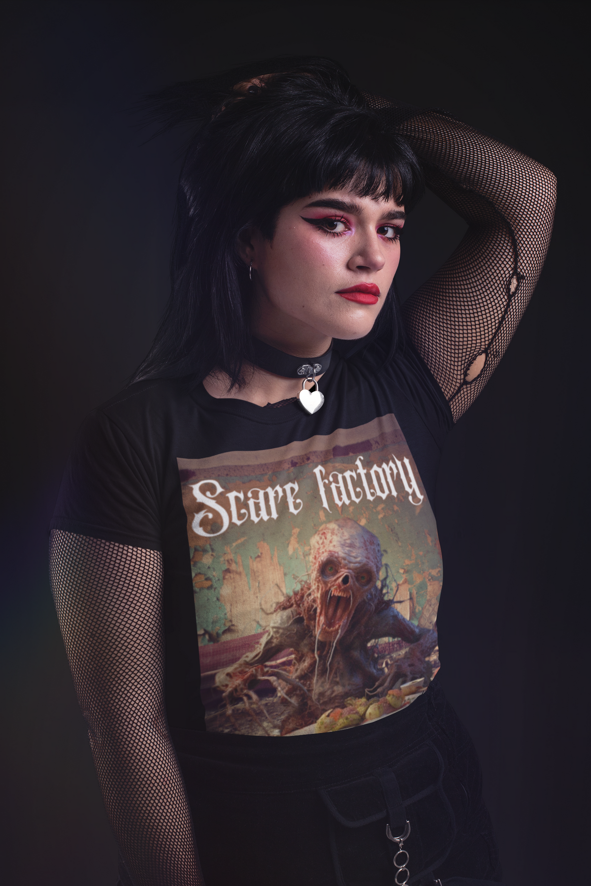 Scare Factory, Monster Dining, Creepy Chic, Horror Fashion, Eerie Apparel, Dark Style, Spooky Wear, Monster Threads, Macabre Clothing, Chilling Fashion, Scary Tee, Haunting Ensemble, Creep Couture, Horror Wardrobe, Unconventional Fashion, Monster Feast, Scare Style, Freaky Threads, Dark Humor Tee, Monster Munch